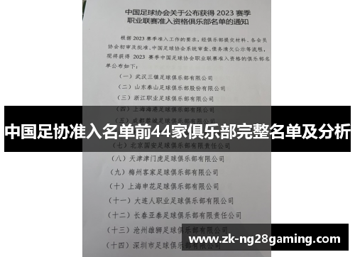中国足协准入名单前44家俱乐部完整名单及分析